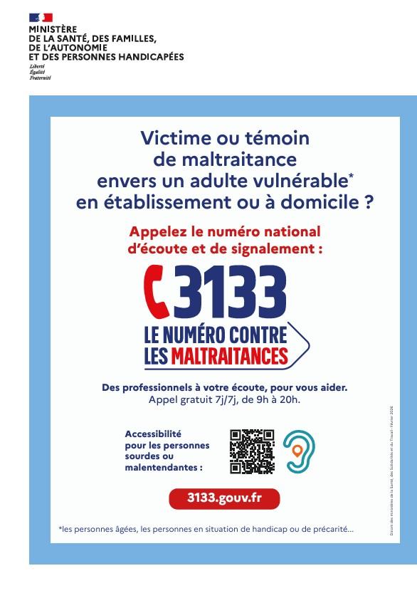 le 3133 est le numéro d'alerte des maltraitances chez l'adulte