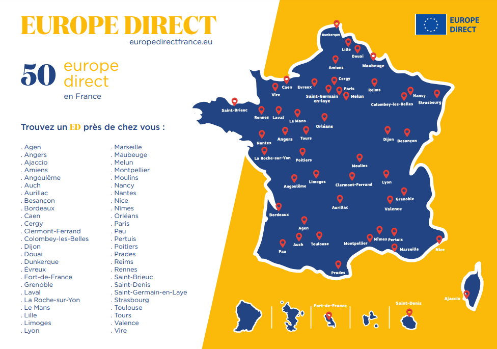 Carte des centres EUROPE DIRECT en France