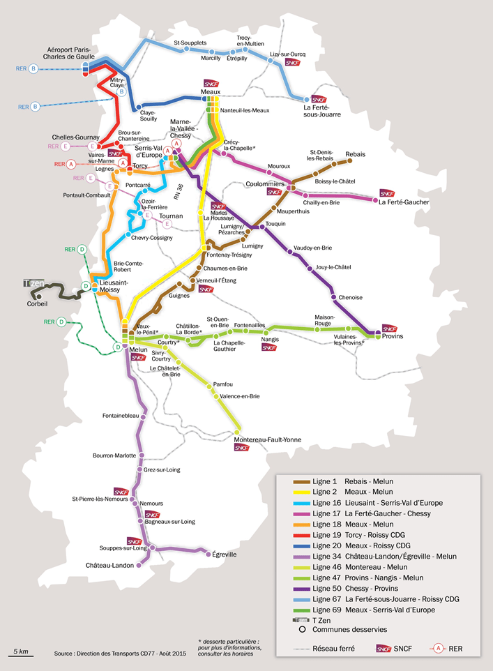 Carte des 14 lignes du réseau Seine-et-Marne