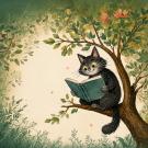 Chat qui lit sur un arbre