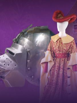 casque de chevalier avec une robe médiévale