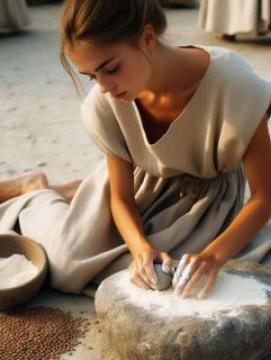 Une femme préhistorique cuisine
