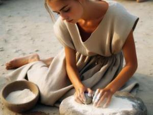 Une femme préhistorique cuisine