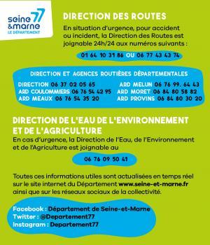 Numéros de contact des directions du Département de Seine-et-Marne