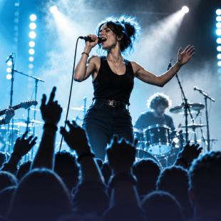 Une chanteuse sur une scène de concert