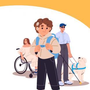 trois personnes représentent les handicaps visuels, moteurs et auditifs