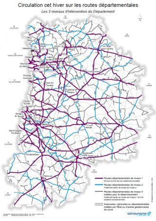 Carte de la circulation en hiver sur le réseau des routes départementales