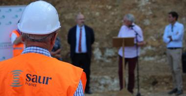 Des employés du groupe SAUR pour au lancement du projet de reconstruction de la station d'épuration de Guérard