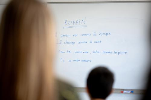 Paroles de chanson sur un tableau de classe