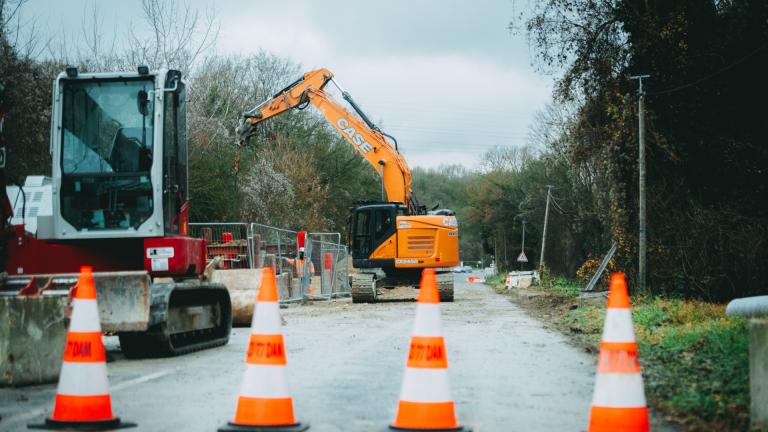 Travaux sur une route départementale en Seine-et-Marne